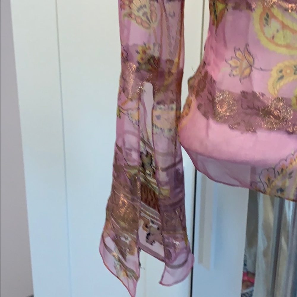 Ralph Lauren Pink Floral Asymmetrical Skirt with Gold Accent - Picture 6 of 8